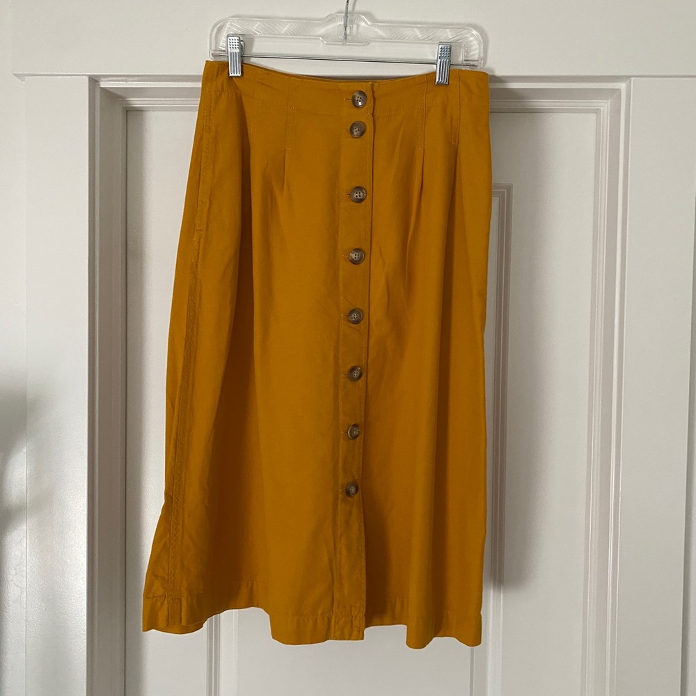 Madewell button midi skirt, 6, mustard color